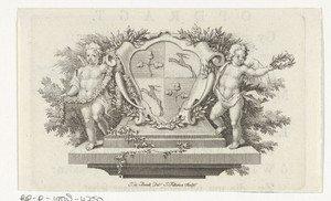 Wapenschild geflankeerd door putti