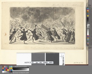Wash proofs to accompany Westmacott's "The English Spy": Flooring of Mercury or Burning the Oaks, a Scene in Tom Quadrangle