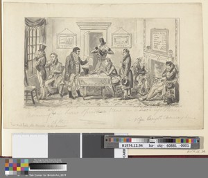 Wash proofs to accompany Westmacott's "The English Spy": Morning and in Low Spirits - a Scene in a Lock up House, Vide Cary St. Chancery Lane