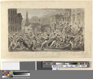 Wash proofs to accompany Westmacott's "The English Spy": Town and Gown or the Battle of the Togate and the Town Raff in the High Street Oxford