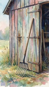 Watercolor Barn Pitchfork