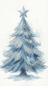 Watercolor Blue Christmas Tree