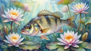 Watercolor Bream and Lilies