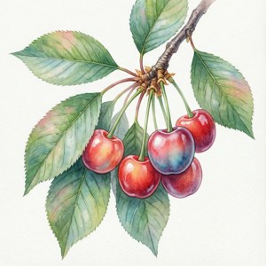 Watercolor Brush Cherry Pattern