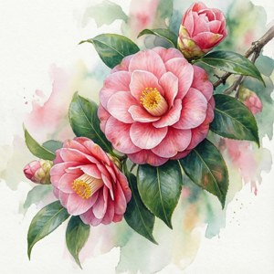 Watercolor Camellia Blooms