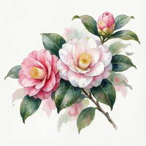 Watercolor Camellia Branch