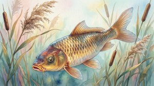 Watercolor Carp in Reeds