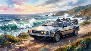 Watercolor Coast DeLorean