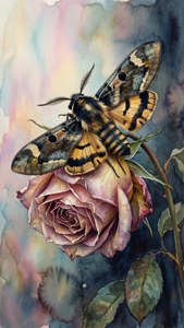 Watercolor Death Moth Rose