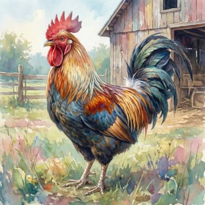 Watercolor Farm Rooster