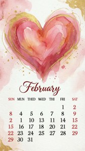 Watercolor February Calendar