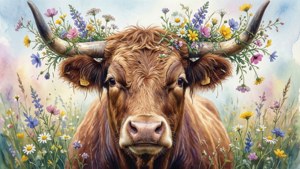 Watercolor Flower Bull