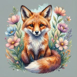 Watercolor Fox Floral
