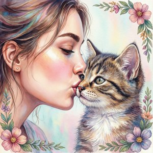 Watercolor Fur Mama Kiss