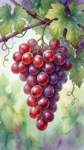 Watercolor Grapes on Vine