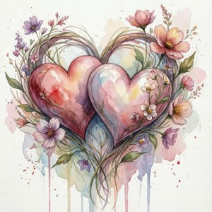 Watercolor Hearts & Flowers