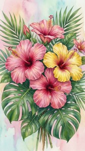 Watercolor Hibiscus Bouquet