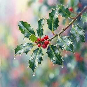Watercolor Holly Branch