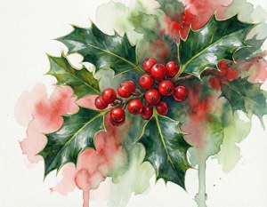 Watercolor Holly Branches