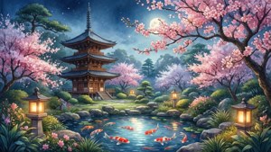 Watercolor Japanese Garden