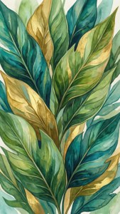 Watercolor Leaves Green Gold
