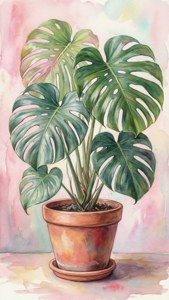 Watercolor Monstera in Terracotta
