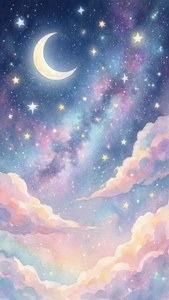 Watercolor Moon and Stars