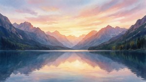 Watercolor Mountain Sunset