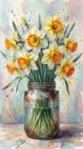 Watercolor Narcissus Jar
