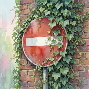 Watercolor No Entry with Ivy