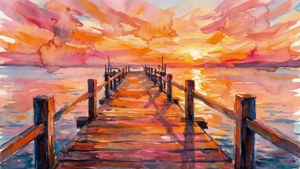Watercolor Pier Sunset