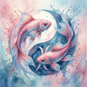 Watercolor Pisces Yin Yang