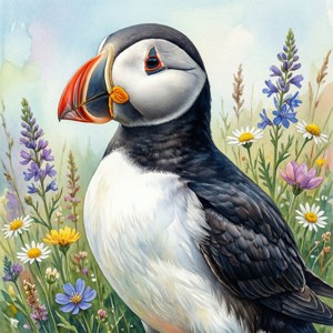 Watercolor Puffin