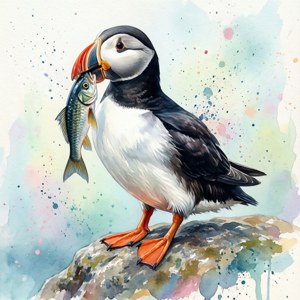 Watercolor Puffin Catch