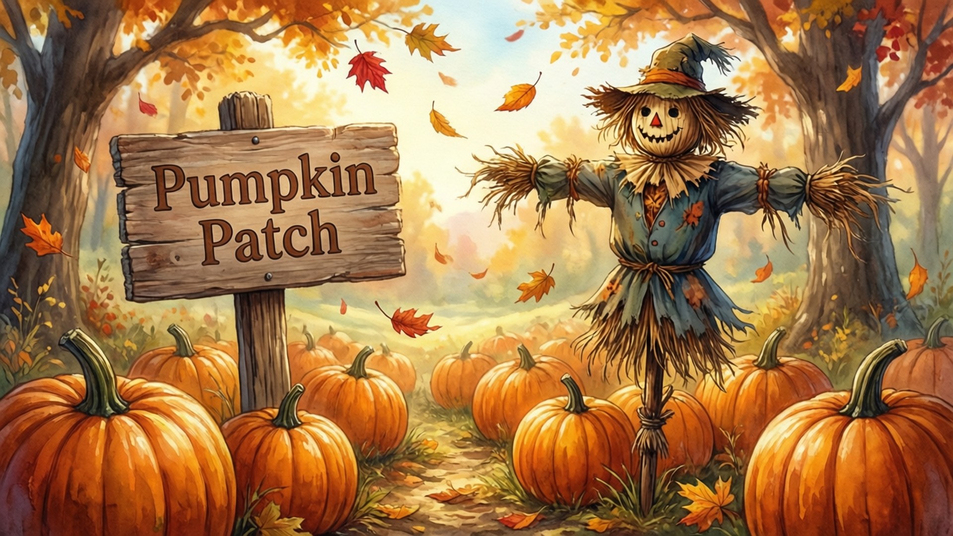 Watercolor Pumpkin Sign by Wallpapers.art Studio