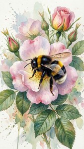 Watercolor Rose Bumblebee