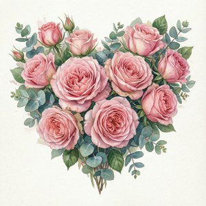 Watercolor Rose Heart