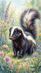 Watercolor Skunk Garden