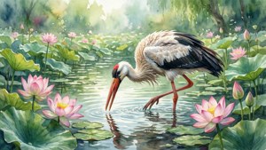 Watercolor Stork Pond