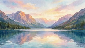 Watercolor Sunset Lake