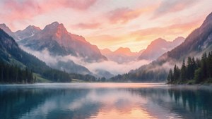 Watercolor Sunset Lake
