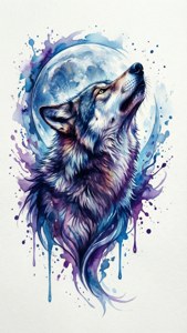 Watercolor Wolf Moon