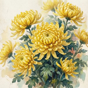 Watercolor Yellow Chrysanthemums