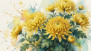Watercolor Yellow Chrysanthemums
