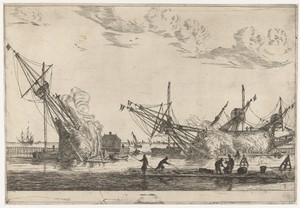 Waterdichtmaken van de rompen van drie fluitschepen
