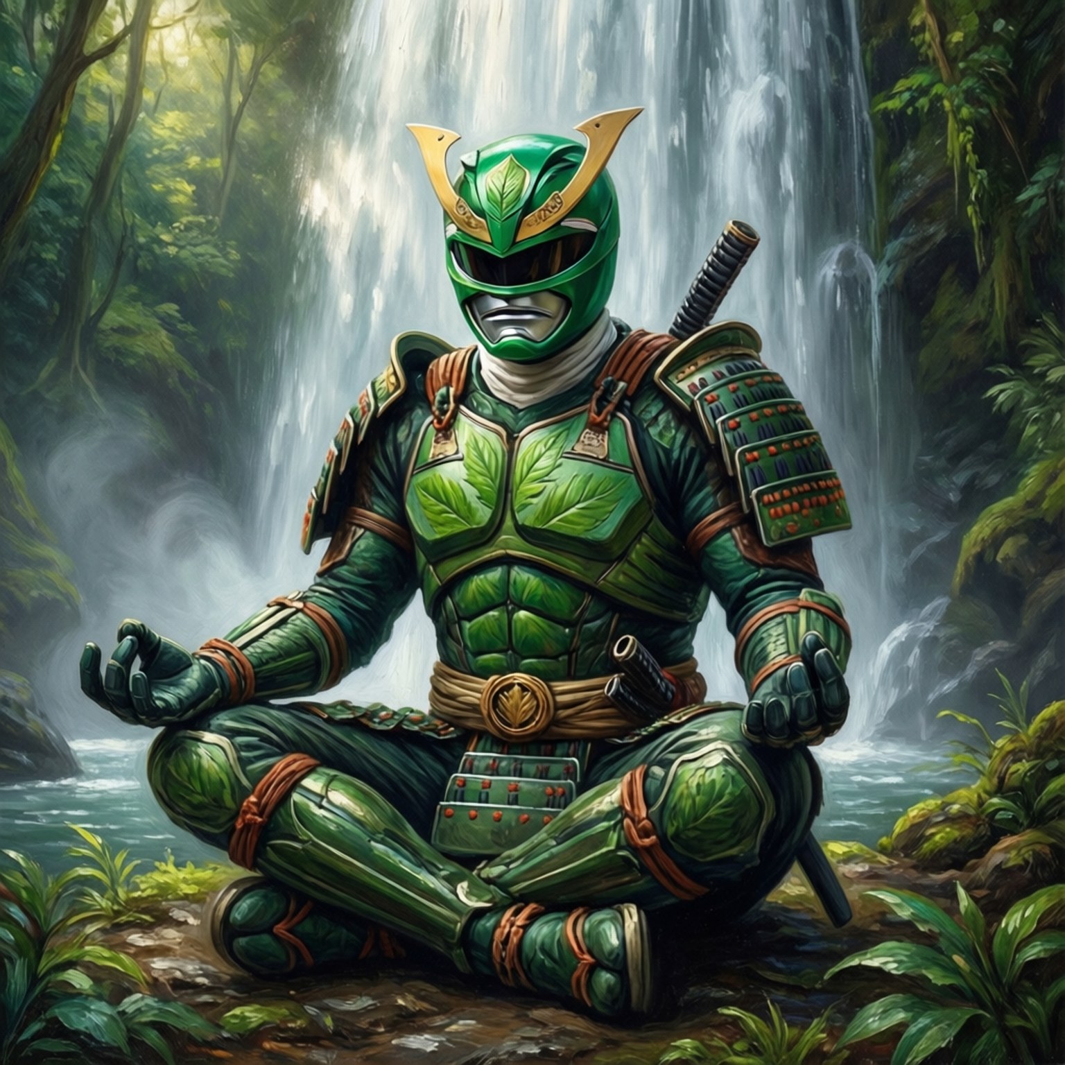 Waterfall Meditation Green by Wallpapers.art Studio
