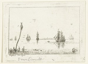 Waterlandschap met zeilschepen