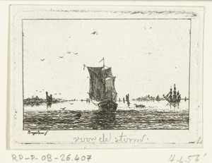 Waterlandschap met zeilschip