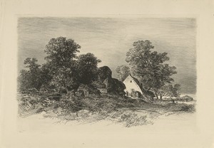 Watermolen in een boomrijk landschap