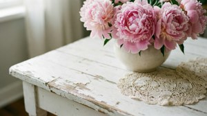 Weathered Table with Peonies